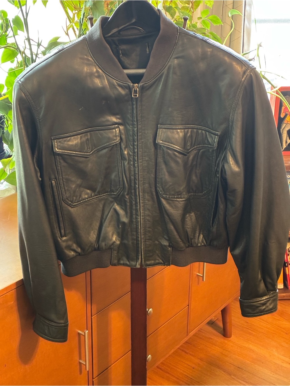 GENUINE LEATHER Cropped Bomber Jacket Vintage Y2K